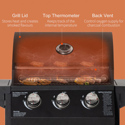 Propane Gas BBQ Grill with 3 Burners and Two Foldable Shelves 26.8kg Outdoor Product