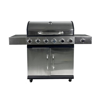 High Pressure Protection Device 6 Burner Gas BBQ Grill with Side Burner Table Cabinet