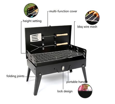 Modern Style Black Camping Patio Foldable Barbecue Charcoal Portable Outdoor Grill BBQ