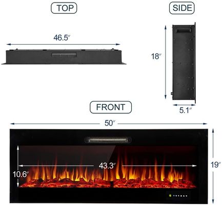 Area Heated 60 inch Electric Fire Place 3D Realistic LED Flame 9 Flame Colors Wall Insert