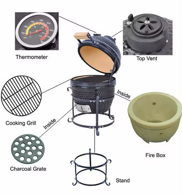 13 Inch Table Top Kamado Charcoal Ceramic Grill for Outdoor Camping Garden RV Tailgating