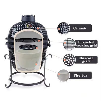 13 Inch Table Top Kamado Charcoal Ceramic Grill for Outdoor Camping Garden RV Tailgating