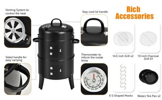 Outdoor Backyard Party Vertical Charcoal Smoker with High Pressure Protection Device