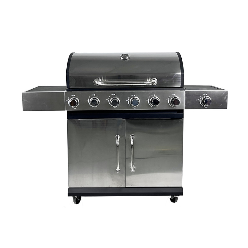 High Pressure Protection Device 6 Burner Gas BBQ Grill with Side Burner Table Cabinet
