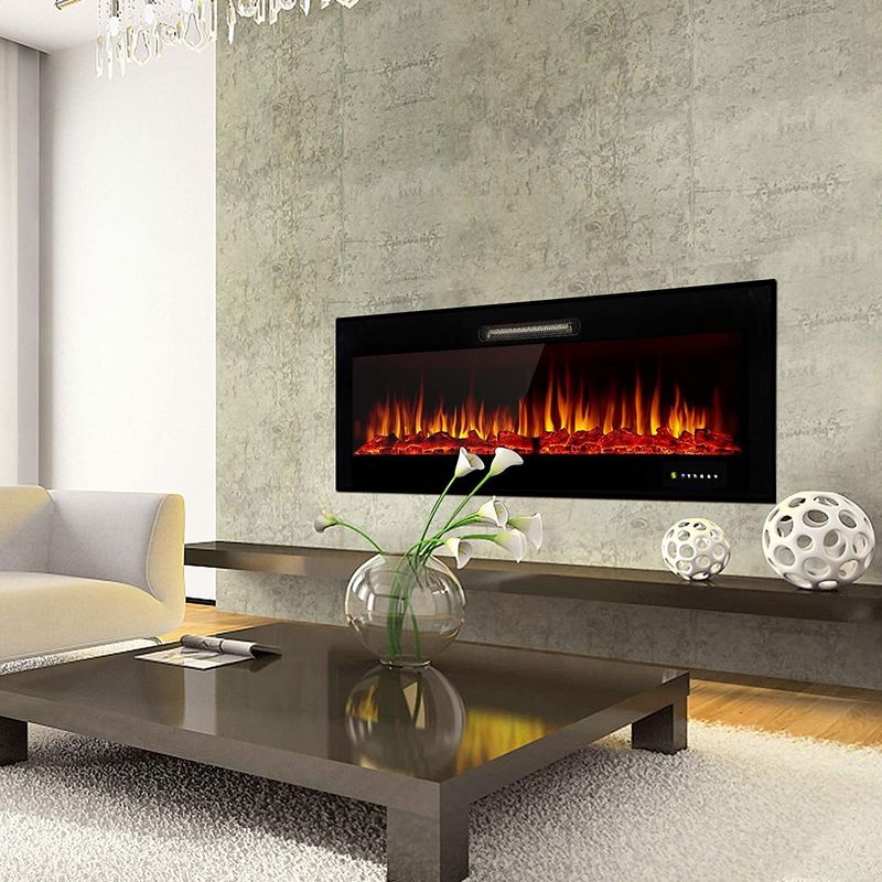 Wall Mounted LED Electric Fireplace Heaters TV Stand with Self-Check Timing Child Lock Function